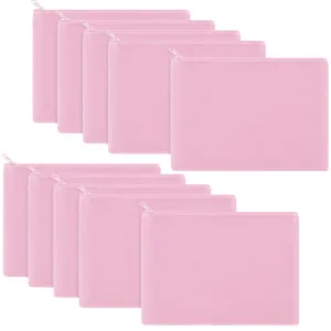 10 Pieces Cosmetic Canvas Pouch Bag Multipurpose Makeup Bag with Zipper Cotton Canvas Travel Toiletry Pouch DIY Craft(M,Pink)