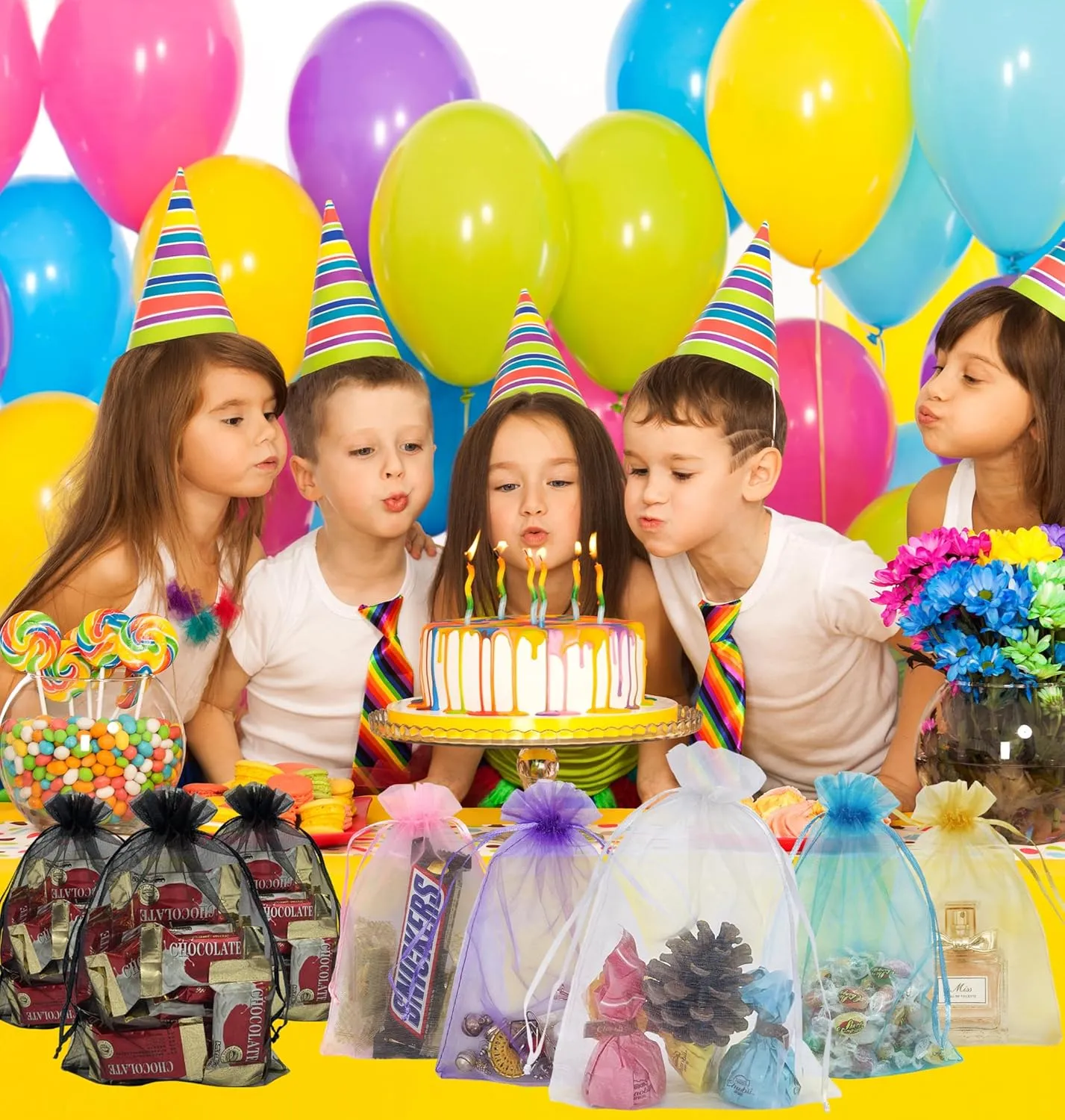 120PCS Sheer Organza Bags 5X7 inches Mesh Drawstring Gift Bags Small for Jewelry Wedding Party Baby Shower Favor Bags (Rainbow )