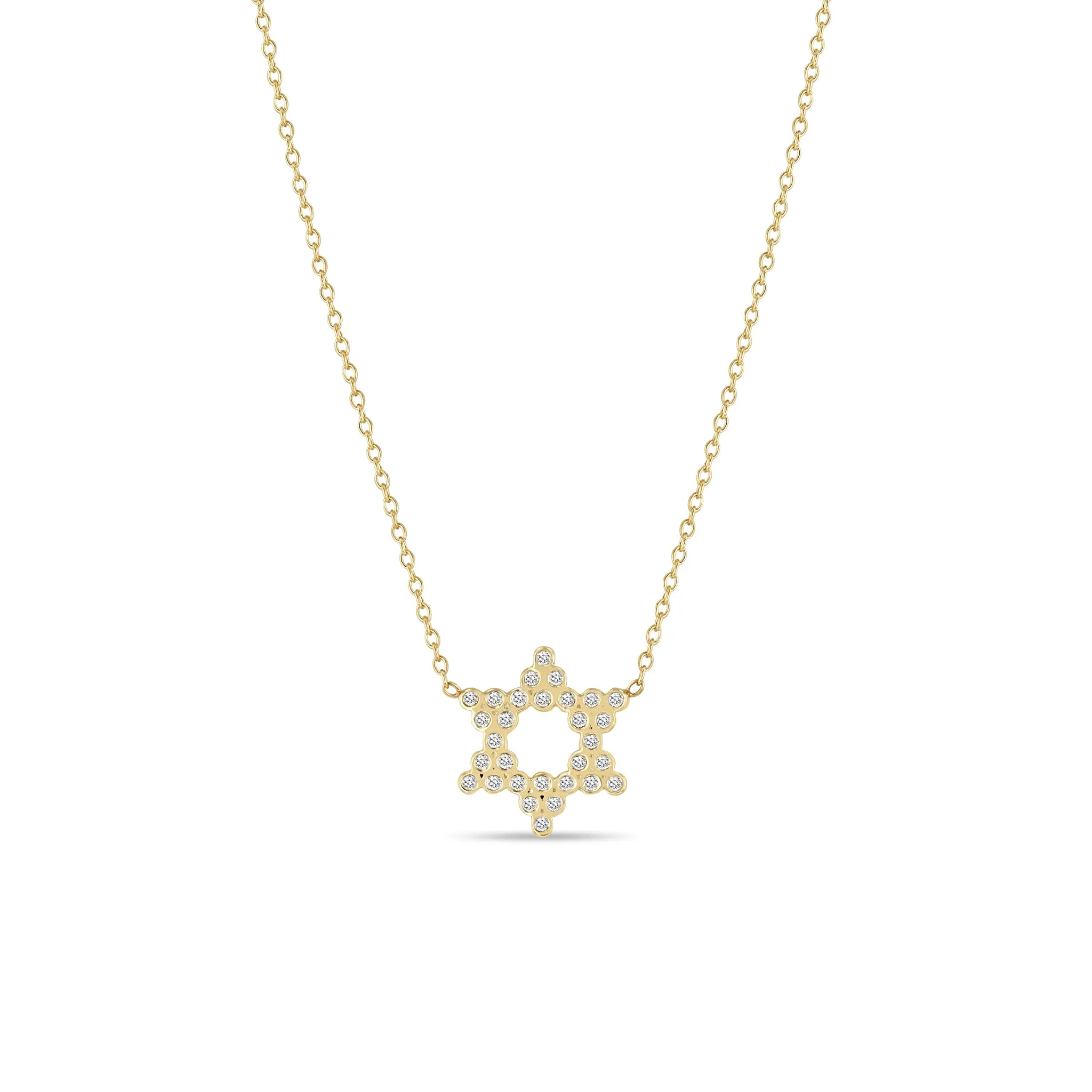 14k Small Diamond Bezel Star of David Necklace