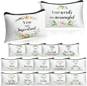 16 Pcs Christian Cosmetic Bags Bulk Christian Inspirational Gift for Women Religious Makeup Bags with Zipper Inspirational Bible Verse Pencil Pouch for Church Travel Motivational Religious Favors