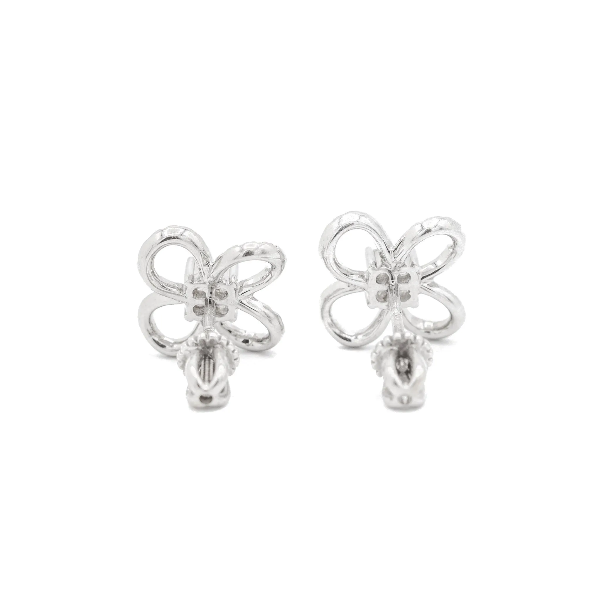 18K White Gold Invisible Diamond Cluster Earrings, Ladies Flower Shaped Diamond Halo Stud Earrings