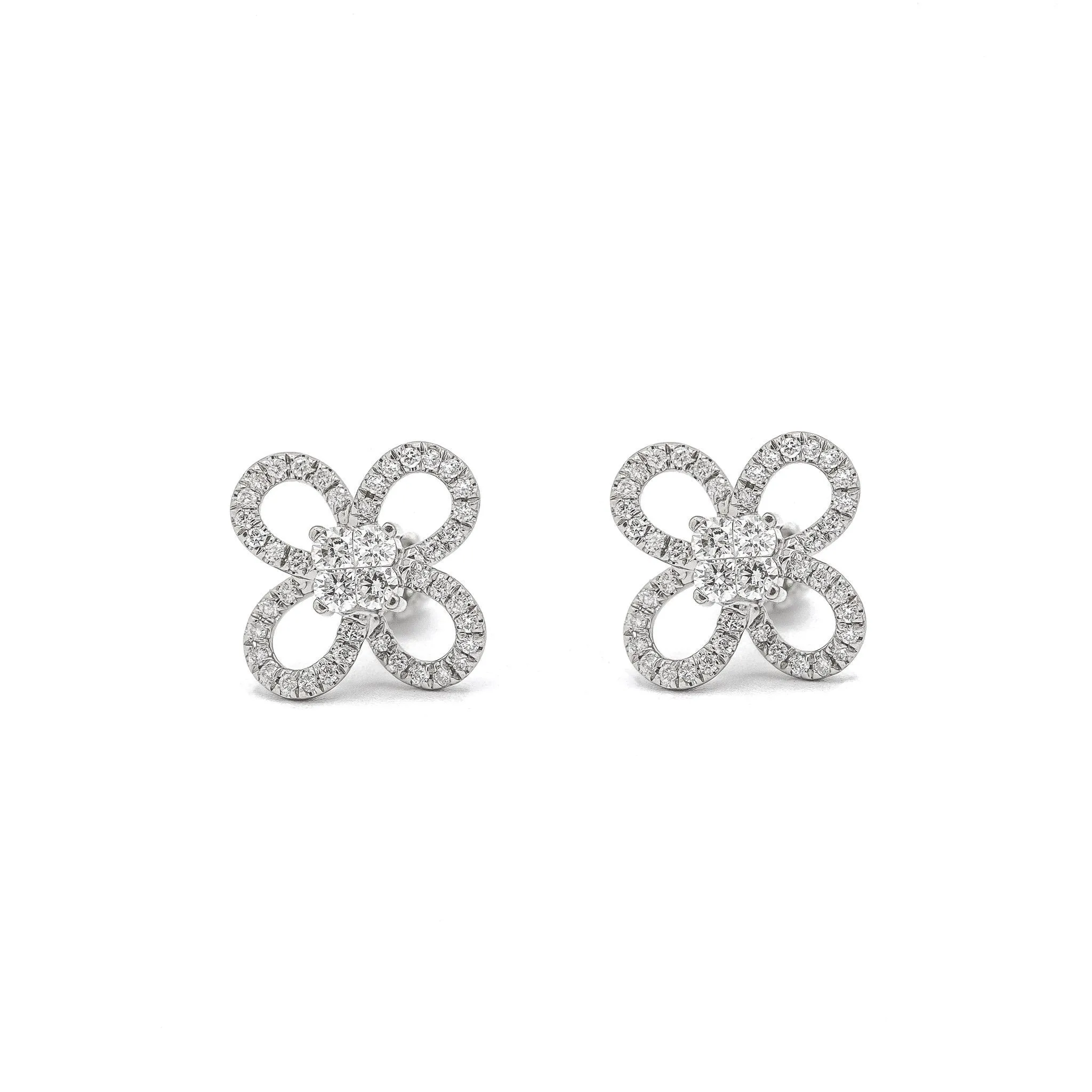 18K White Gold Invisible Diamond Cluster Earrings, Ladies Flower Shaped Diamond Halo Stud Earrings