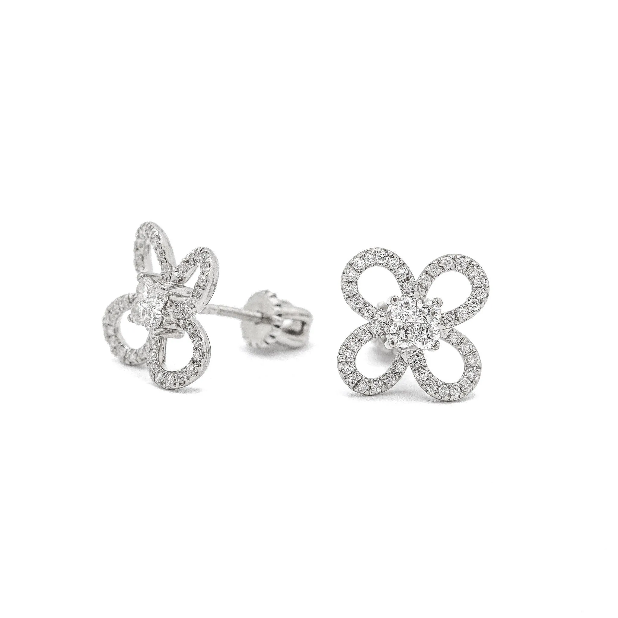 18K White Gold Invisible Diamond Cluster Earrings, Ladies Flower Shaped Diamond Halo Stud Earrings