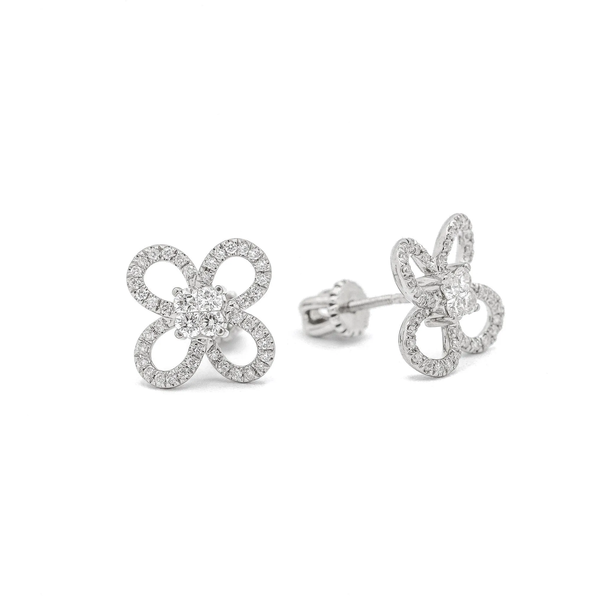 18K White Gold Invisible Diamond Cluster Earrings, Ladies Flower Shaped Diamond Halo Stud Earrings