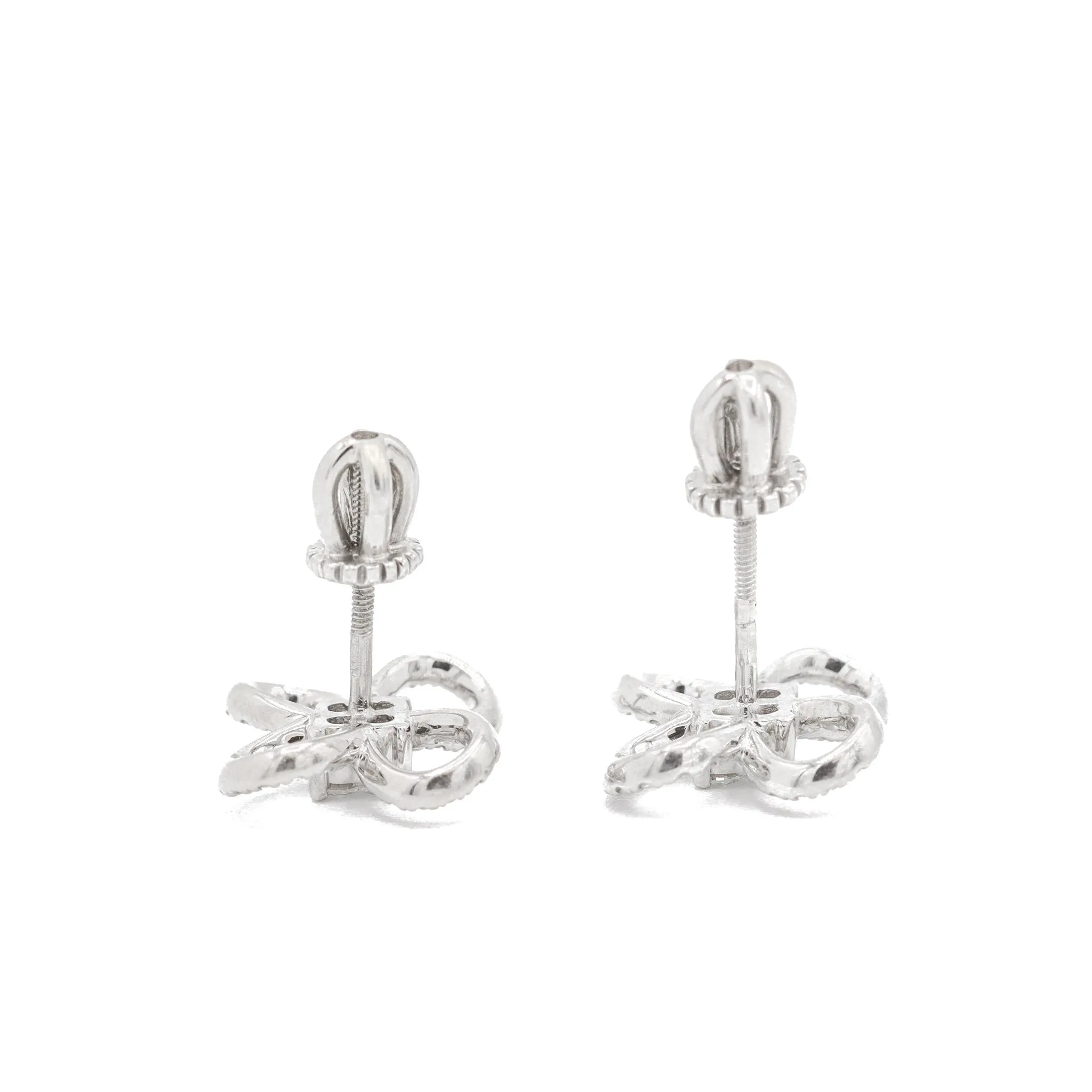 18K White Gold Invisible Diamond Cluster Earrings, Ladies Flower Shaped Diamond Halo Stud Earrings