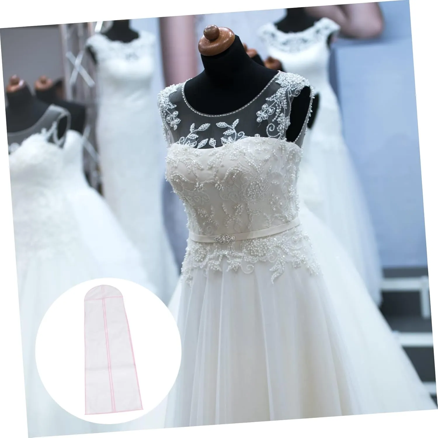 1Pc Wedding Dress Protective Cover Bag Nonwoven Garment Storage for Bridal Full Dresses Edge Dustproof and Wrinkle Resistant for Travel and Storage