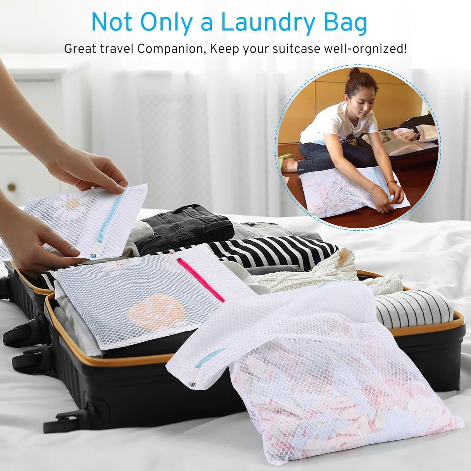 2 Pack XXL Durable Honeycomb Mesh Laundry Bags for Delicates with Premium Zipper, Lingerie Bags for Washing Delicates, Laundry Mesh Wash Bags for Bed Sheet,Bed cover,Blanket,Curtain, Sweater