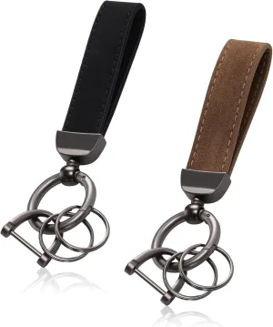 2 Pcs Leather Wristlet Keychain Car Key Chain Holder with 4 Key Rings and 2 D Rings Key Chain Wristband for Men Women