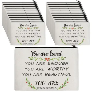 20 Pcs Makeup Bag Bulk Bridal Makeup Bag Inspirational Quotes Cosmetic Gifts Positive Toiletry Wedding Zipper Pouch Gifts for Friends Proposal Women Sister(You Are Loved)
