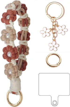 2Pcs Boho Macrame Keychain Handmade Crochet Keychains for Keys Flower Key Chain for Women Girls Bohemian Keyring