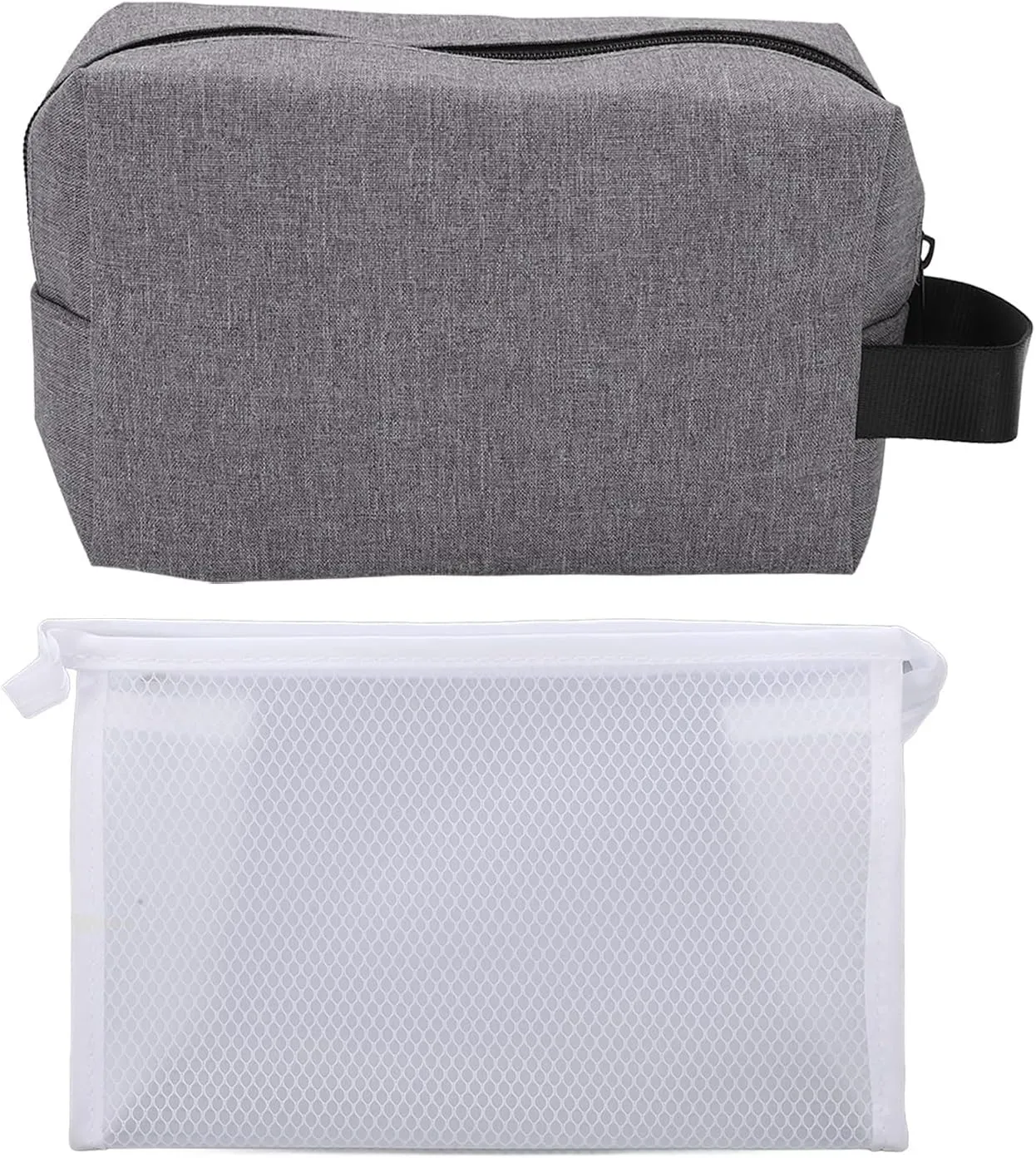 2Pcs Travel Cosmetic Storage Bag Canvas Toiletry Pouch For Make Up Skin Care Product Blue (Grey)