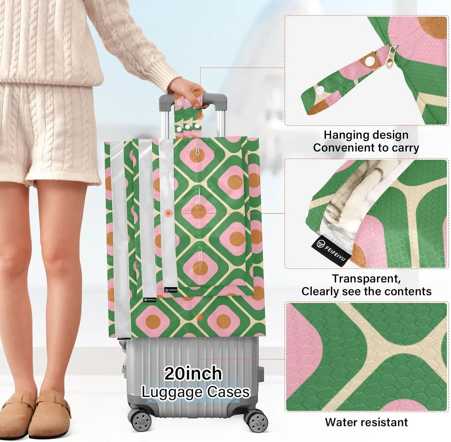 3 Set Travel Packing Cubes For Suitcases, Green Pink Plaids, Stackable, Garment Bag Closet Storage, Luggage Space Saver, Organizadores De Maletas Para
