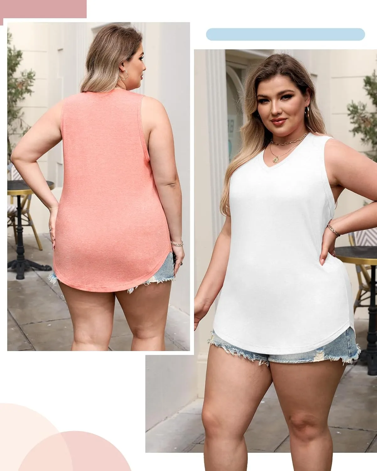 4 Pack Womens V Neck Tank Tops Casual Loose Fit Sleeveless Summer Tops Basic Shirts Flowy Curved Hem Outfits Clothes