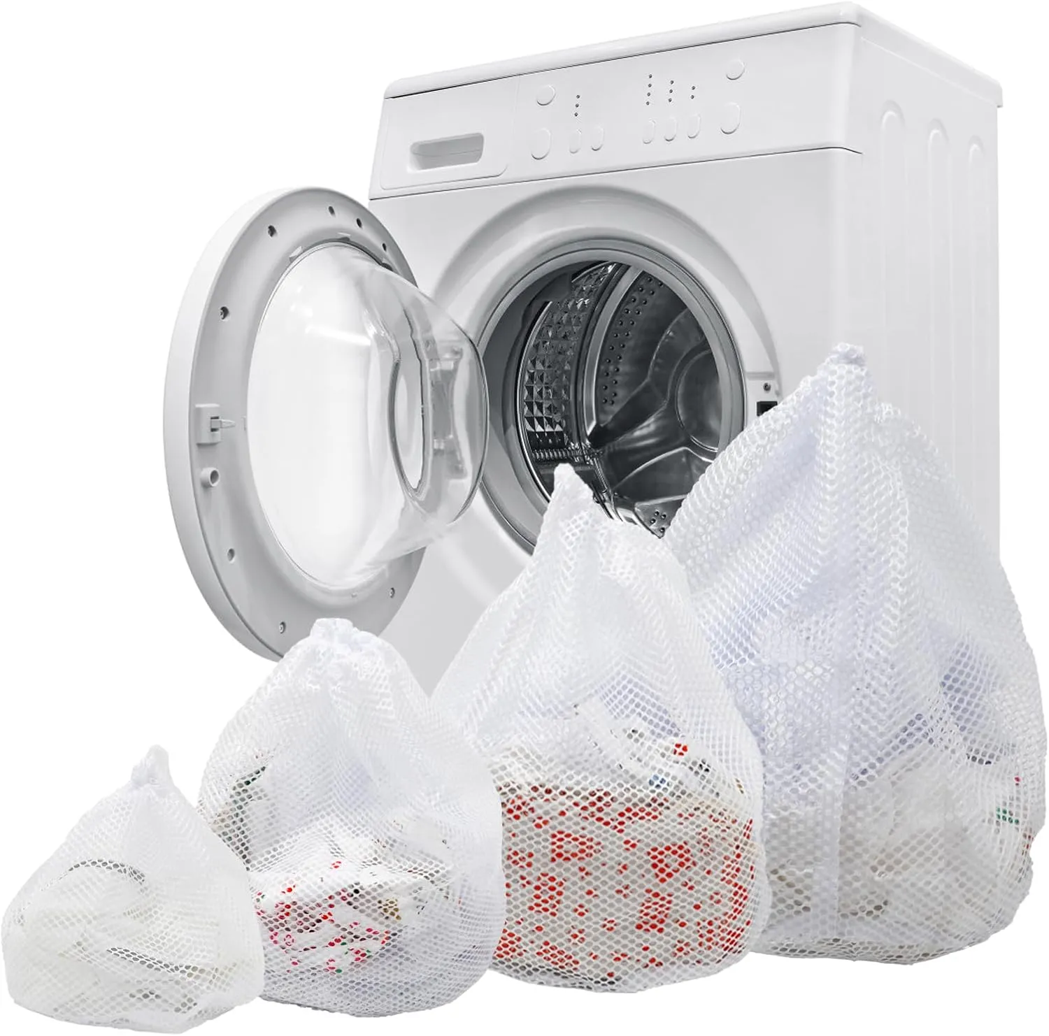 4 Pcs Mesh Laundry Bags Machine Washable Drawstring Design Travel Mesh Wash Bags for Clothes, Bed Linen, Blouse, Hosiery, Underwear (4 Size)