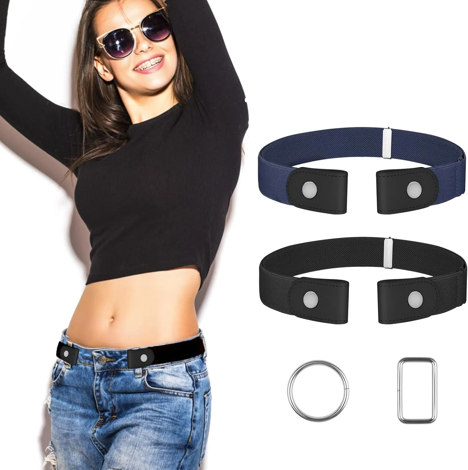 4 PcsNo Buckle Stretch Belt for Women and Men Elastic Waist Belt Invisible Belts for Jeans Pants