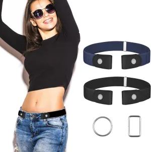4 PcsNo Buckle Stretch Belt for Women and Men Elastic Waist Belt Invisible Belts for Jeans Pants