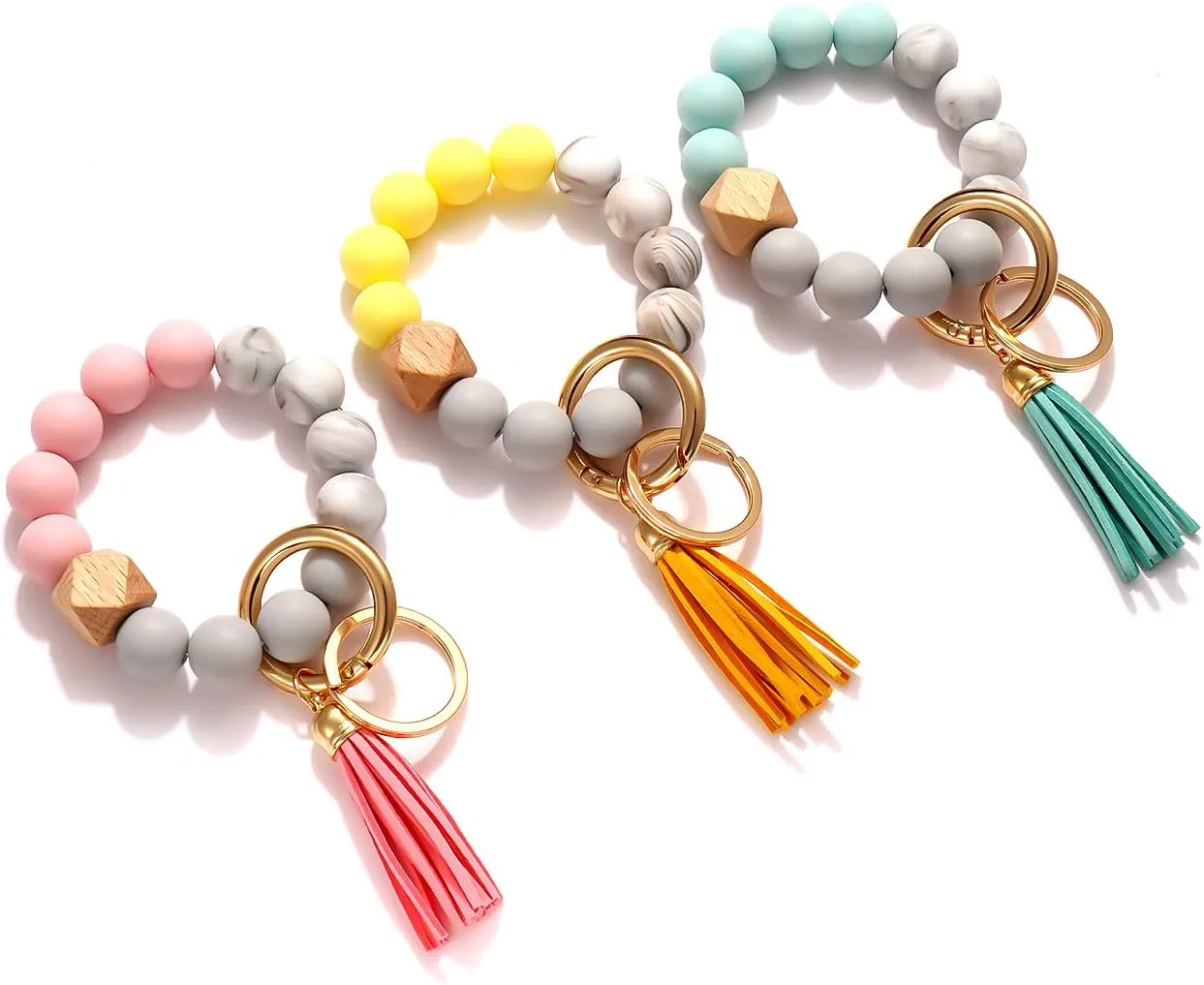 4PCS Silicone Key Ring Bracelet for Women Elastic Wristlet Keychain House Car Key Ring Holders