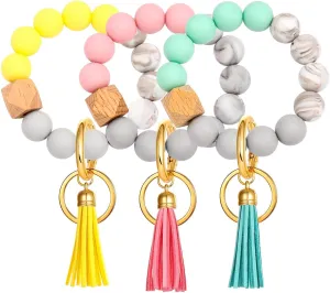 4PCS Silicone Key Ring Bracelet for Women Elastic Wristlet Keychain House Car Key Ring Holders
