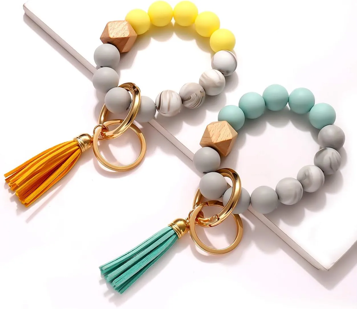 4PCS Silicone Key Ring Bracelet for Women Elastic Wristlet Keychain House Car Key Ring Holders