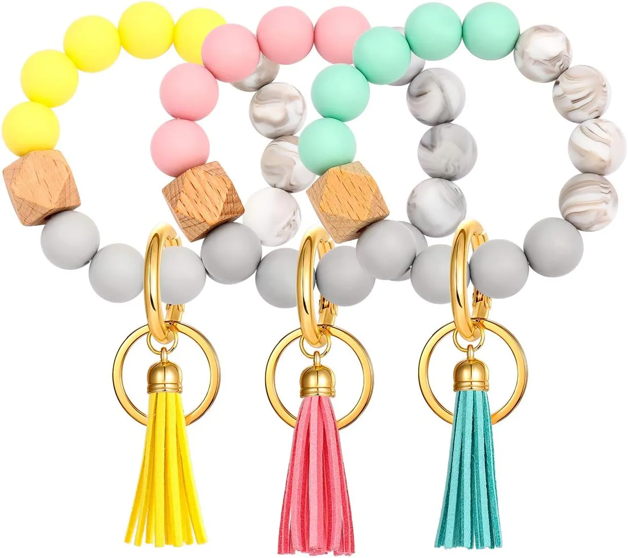 4PCS Silicone Key Ring Bracelet for Women Elastic Wristlet Keychain House Car Key Ring Holders
