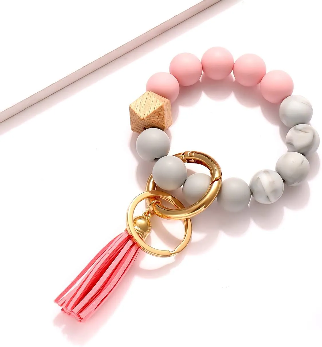 4PCS Silicone Key Ring Bracelet for Women Elastic Wristlet Keychain House Car Key Ring Holders