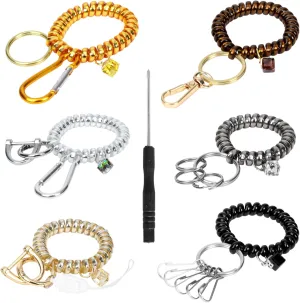 6 Pcs Wrist Lanyards Sparkly Coil Wristlet Keychain for Women Car Phone Charm ID Badge Clip Hook