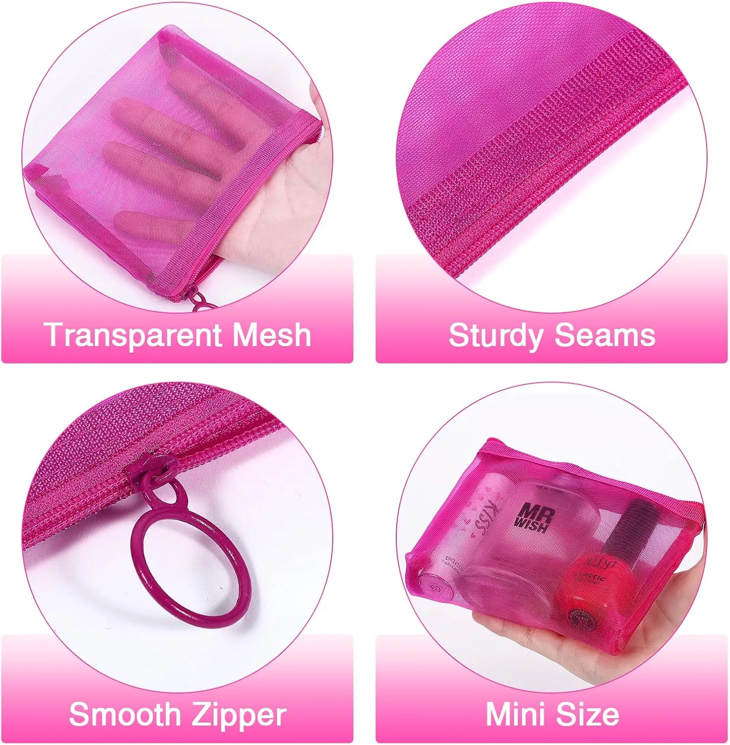 8 Pack Mini Zipper Mesh Makeup Bags, Nylon Cosmetic Bags Toiletry Purse Travel Organizer Bags Inside Bag for Office Travel Organization (Widened-Multicolor, S)