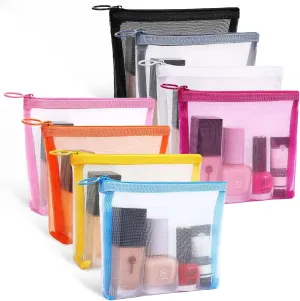 8 Pack Mini Zipper Mesh Makeup Bags, Nylon Cosmetic Bags Toiletry Purse Travel Organizer Bags Inside Bag for Office Travel Organization (Widened-Multicolor, S)