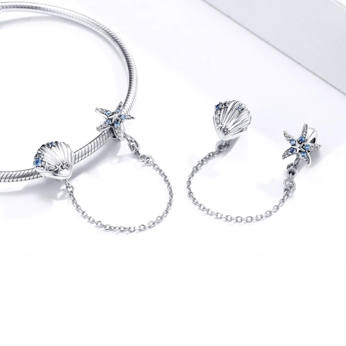 925 Sterling Silver Starfish Shell Safety Chain For Diy Bracelets