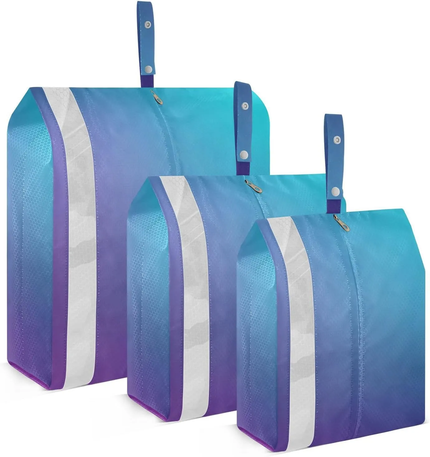 Abstract Blurred Teal Purple Blue 3 Set Travel Packing Cubes For Suitcases, Foldable, Garment Bag Closet Storage, Luggage Space Saver, Luggages Management Personnel