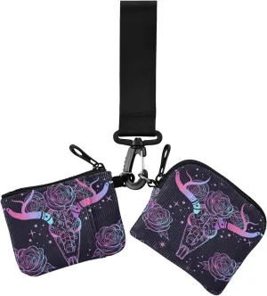Abstract Tapestry with Bull's Skull Bohemian Women's Wallets Card Cases Small Detachable Card Wallet Money Organizer with Wristle Strap for Women Men 2 Pcs