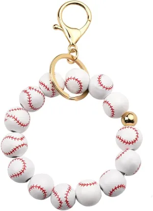Aesthetic Keychain Wristlet Cute Sports Key Chain Bracelet for Men Bead Wrist Band for Key Holder Sports Lovers Gifts