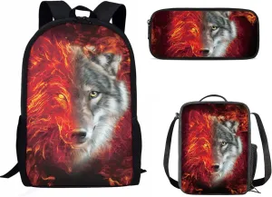 AFPANQZ Kids Backpack 3 Pieces Set Large Capacity School Bags with Heat Insulated Lunch Bags Small Pencil Bags 3 Pack