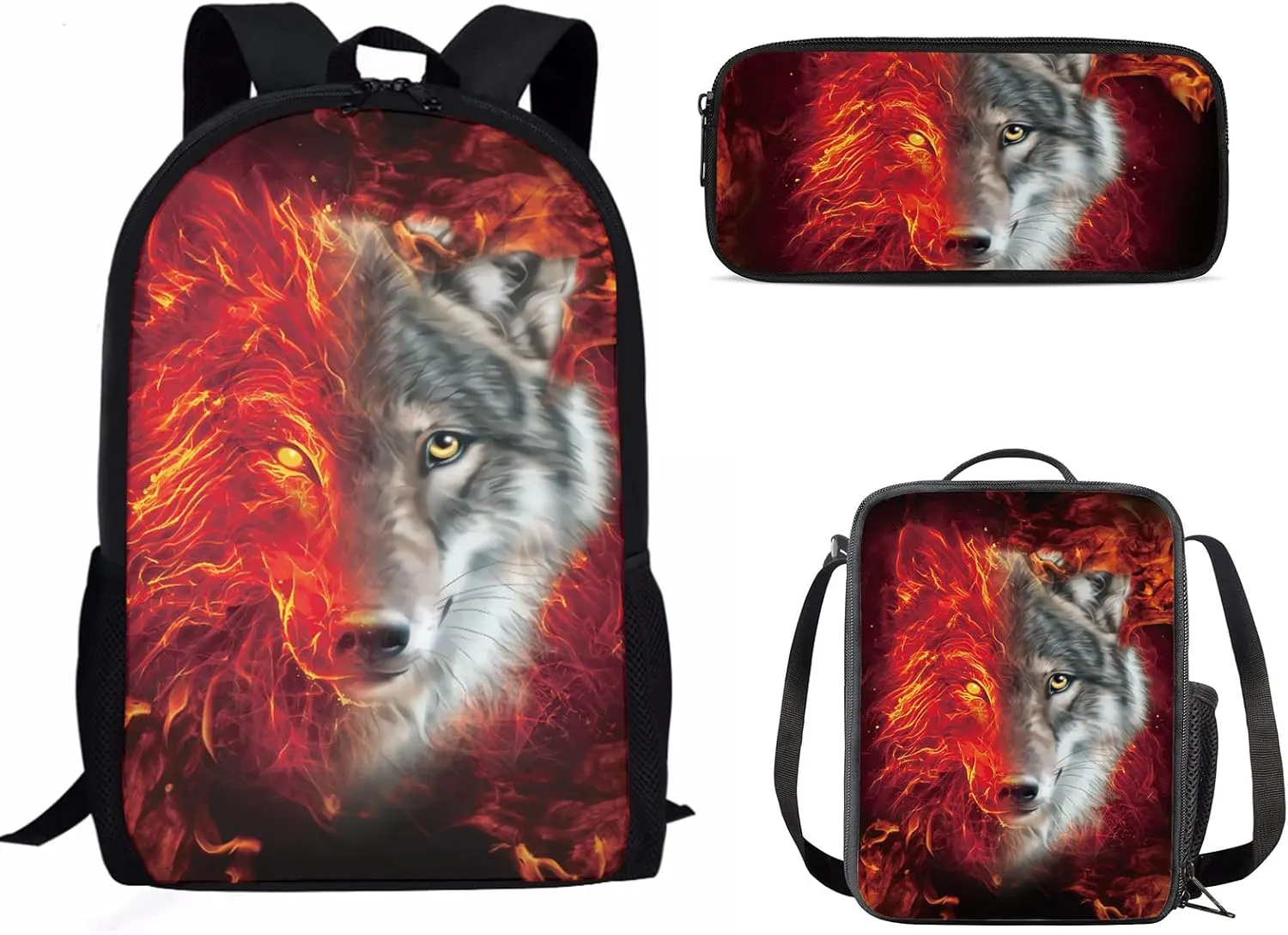 AFPANQZ Kids Backpack 3 Pieces Set Large Capacity School Bags with Heat Insulated Lunch Bags Small Pencil Bags 3 Pack