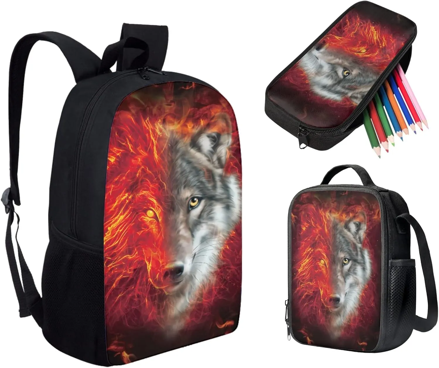 AFPANQZ Kids Backpack 3 Pieces Set Large Capacity School Bags with Heat Insulated Lunch Bags Small Pencil Bags 3 Pack