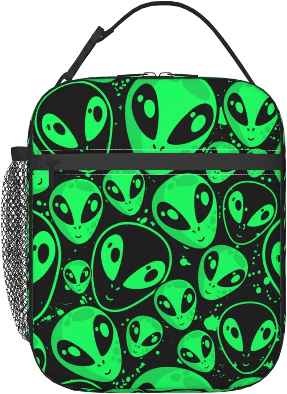 Alien Dress Green Aliens Face Insulated Lunch Box For Women Man, Portable Lunch Bag Reusable Cooler Tote For Office Work Travel Picnic Camping Beach