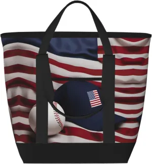 American flag and baseball Women's tote bags and reusable women's beach bags are suitable for travel insulation and cooling bags.