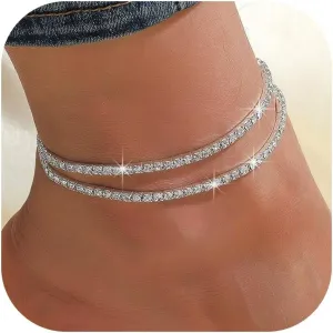 Ankle Bracelets for Women Silver Anklets Waterproof Rhinestone Anklet for Women Trendy 2025