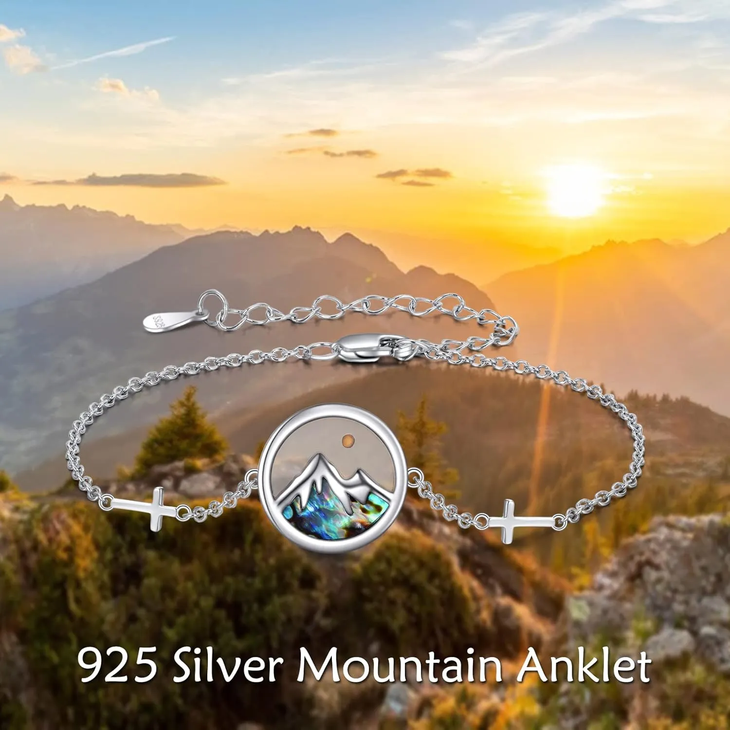 AOBOCO Mustard Seed Anklet for Women S925 Sterling Silver Adjustable Mountain Cross Anklet Faith Anklets Christian Jewelry Mothers Day Birthday Gifts for Mom