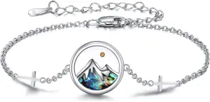 AOBOCO Mustard Seed Anklet for Women S925 Sterling Silver Adjustable Mountain Cross Anklet Faith Anklets Christian Jewelry Mothers Day Birthday Gifts for Mom