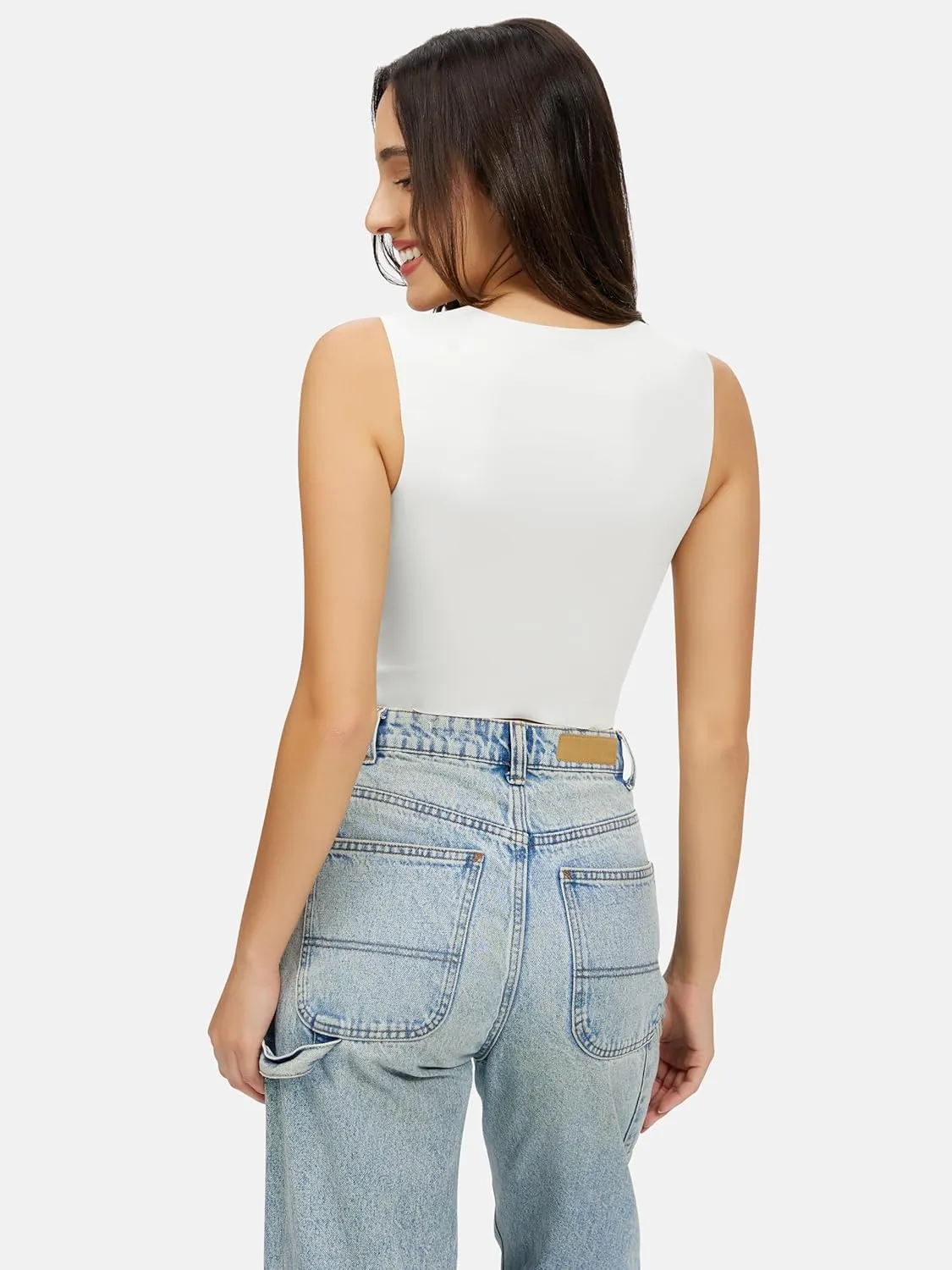 Artdear Women's Square Neck Tank Top - Double Lined Sleeveless Basic Crop Tops Air Touch Fabric