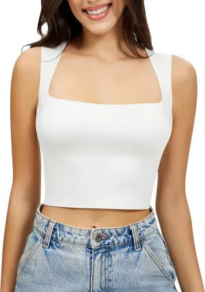 Artdear Women's Square Neck Tank Top - Double Lined Sleeveless Basic Crop Tops Air Touch Fabric