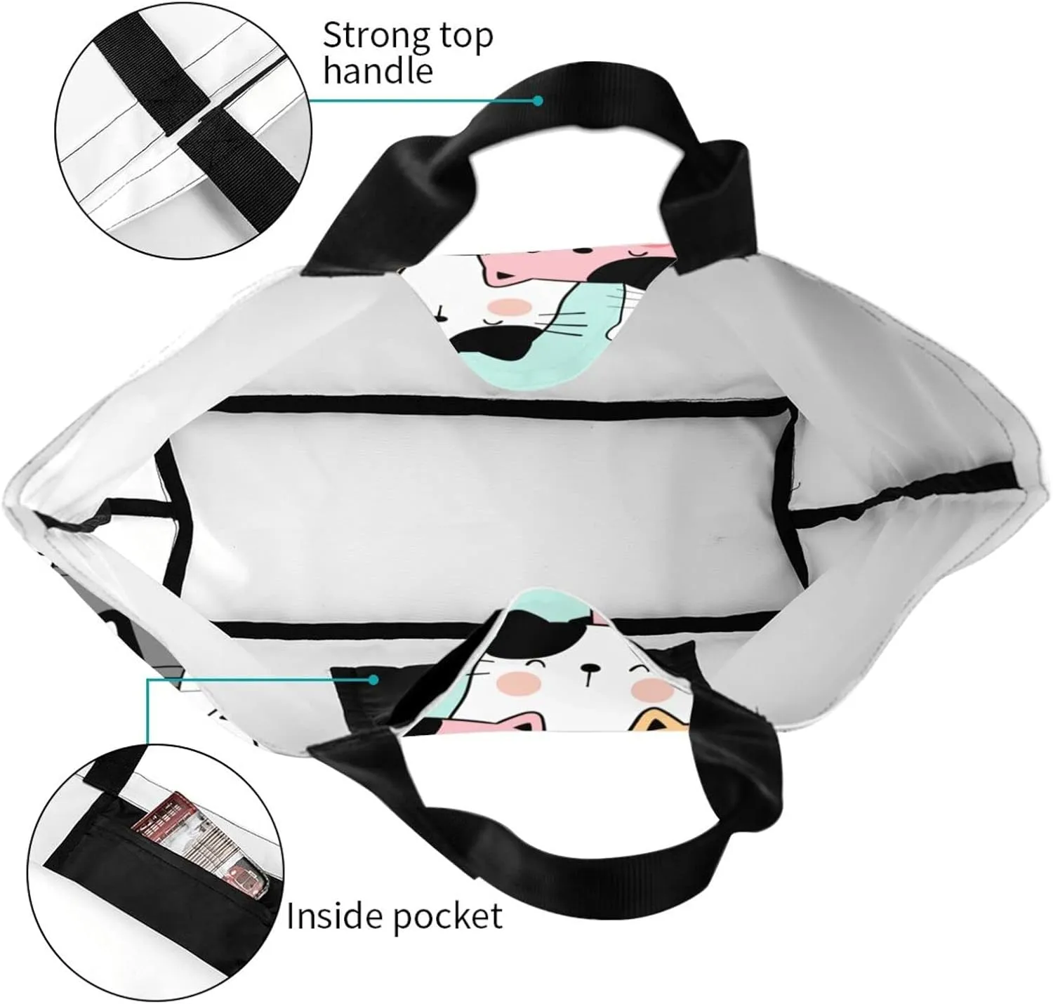 ASYG Cat Tote - Cute Large Shoulder Bag, Casual Reusable Handbag for Women, Shopping & Grocery Work Bag