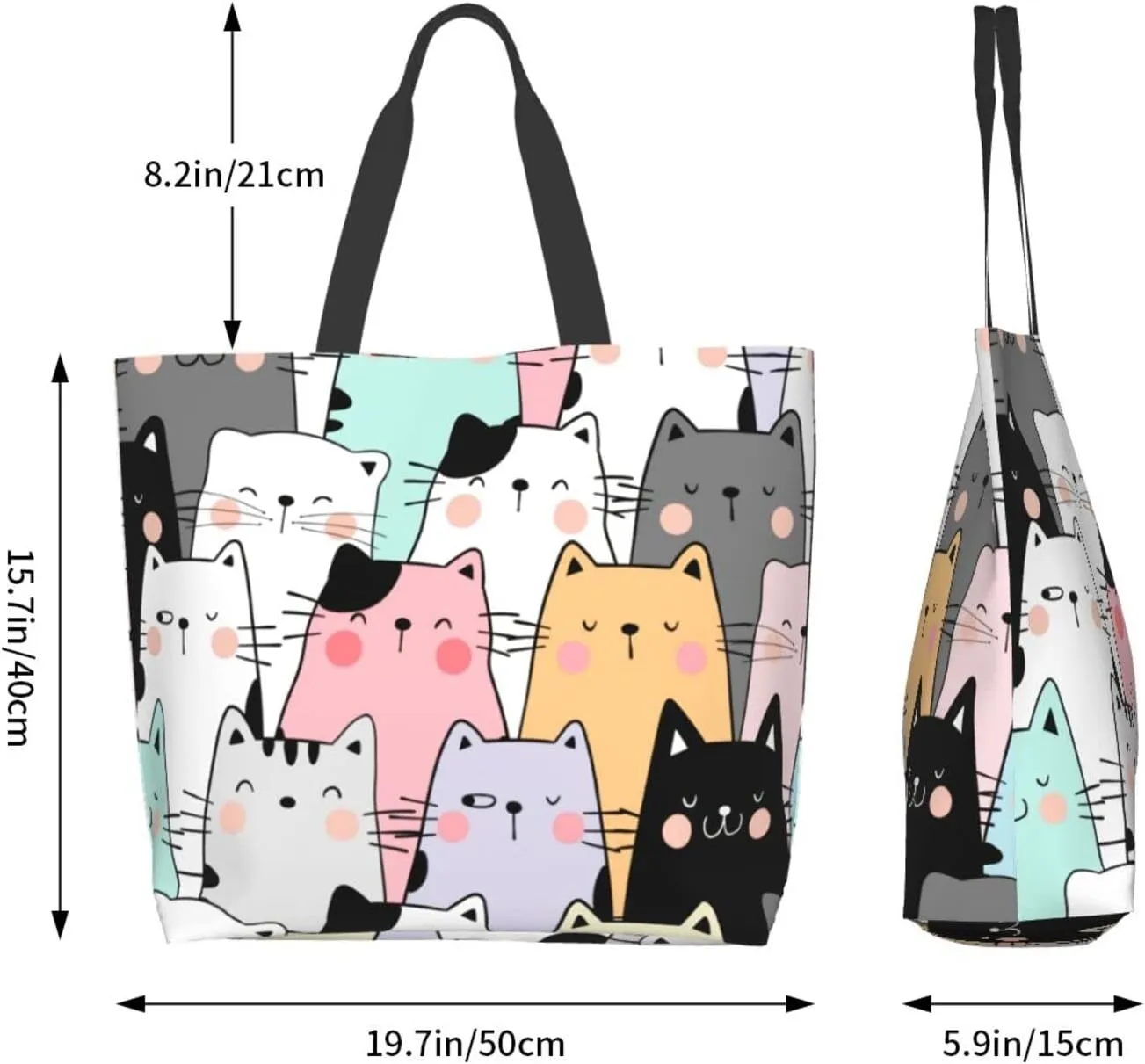 ASYG Cat Tote - Cute Large Shoulder Bag, Casual Reusable Handbag for Women, Shopping & Grocery Work Bag