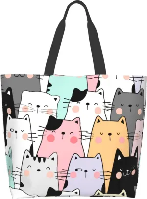 ASYG Cat Tote - Cute Large Shoulder Bag, Casual Reusable Handbag for Women, Shopping & Grocery Work Bag