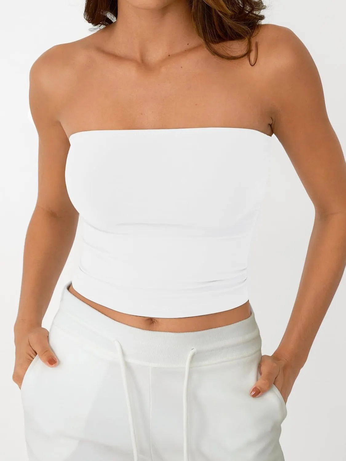 AUTOMET Tube Tops Strapless Crop Tops Basic Backless Sleeveless Bandeau Going Out Cute 2025 Summer Clothes