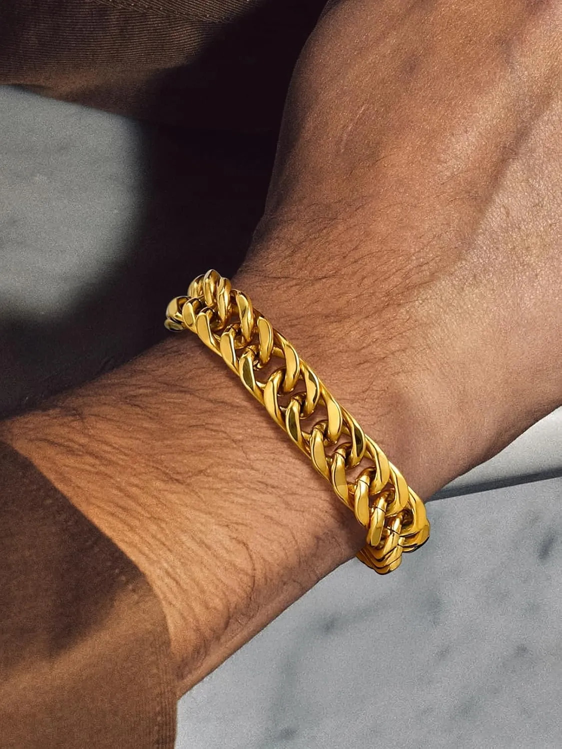 Bandmax Cuban Link Chain Bracelet for Men Women, Silver/Gold/Black Hip Hop Punk Biker Hand Chain Bracelets 7"-9" Mens Chunky Chain Jewelry