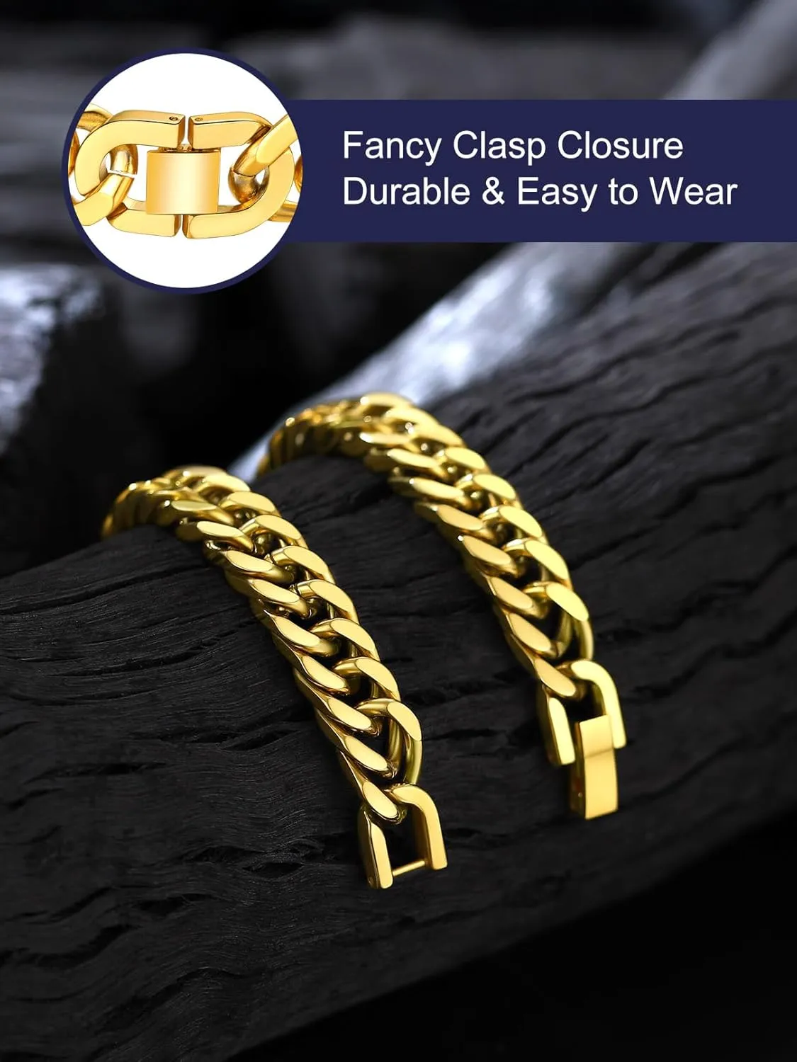 Bandmax Cuban Link Chain Bracelet for Men Women, Silver/Gold/Black Hip Hop Punk Biker Hand Chain Bracelets 7"-9" Mens Chunky Chain Jewelry