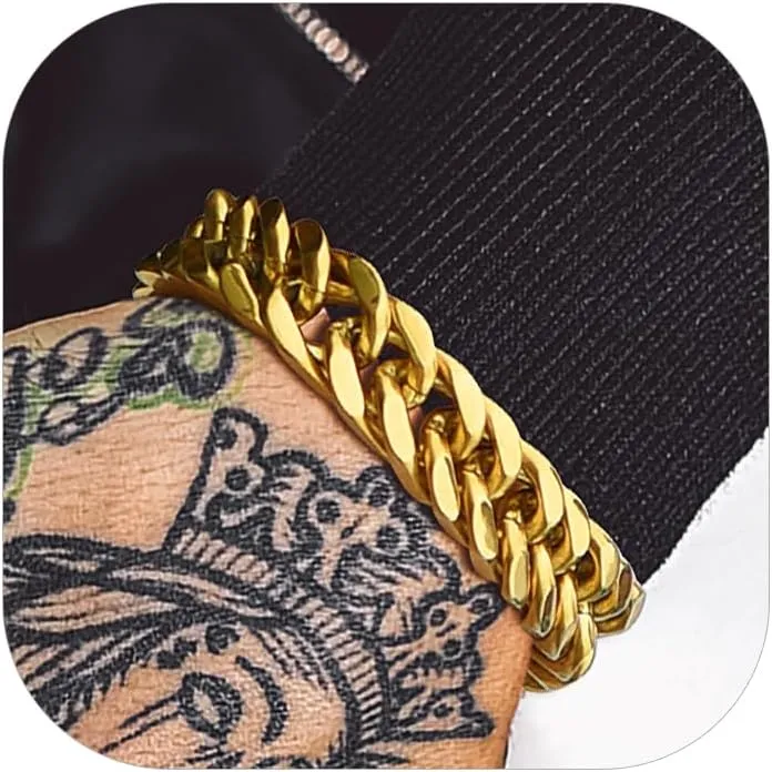 Bandmax Cuban Link Chain Bracelet for Men Women, Silver/Gold/Black Hip Hop Punk Biker Hand Chain Bracelets 7"-9" Mens Chunky Chain Jewelry