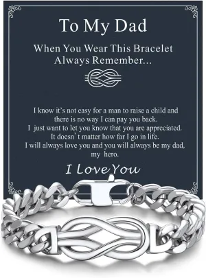 Bandmax Inifinity Love Knot Cuban Link Chain Bracelets for Men Stainless Steel/Black Mens Bracelet with Love Message Card Gift for Son Grandson Husband Father